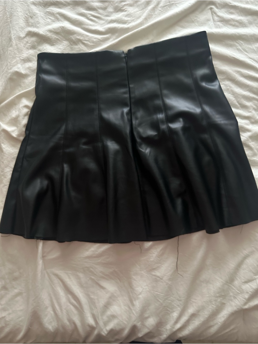 New Black Faux Leather Panel Flared Mini Skirt